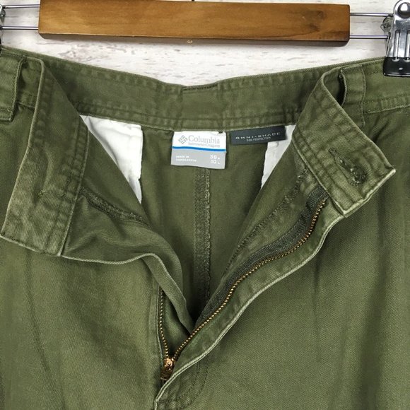 Columbia Mens Cargo Shorts 36 Omni-Shield 6-Pocket Dark Green Metal Button Trail - Picture 5 of 10